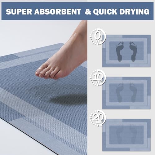 YDKGL Non Slip Bath Mat Thin Bathroom Rugs Fit Under Door Blue 24"x 35"