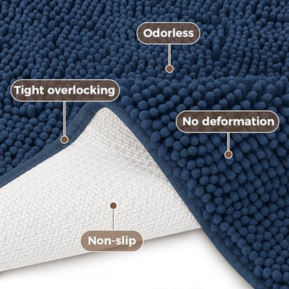 Bcoimo 48x30 Chenille Bath Mat – Non-Slip with Backing Bath Rug Ultra-Absorbent and Machine Washable Bathroom Mat Quick-Dry Design. Ideal for Bathroom Shower and Tub Areas