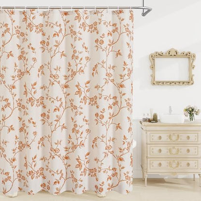 MitoVilla Long Cotton Floral Shower Curtain for Bathroom,72 x 78
