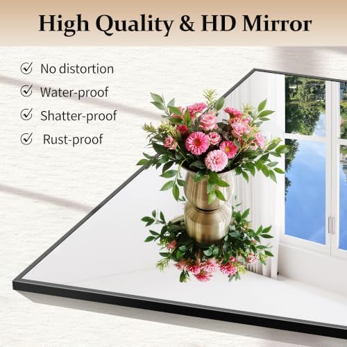 COFENY Black Bathroom Mirror for Wall, 30x36 Inch Rectangle With Metal Frame, Modern Vanity for Bathroom Living Room, Entryway Hangs Horizontal or Vertical