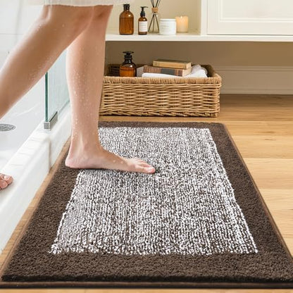 Bathroom Rugs 30x20 Non Slip Washable, Soft Absorbent Bath Mat Brown
