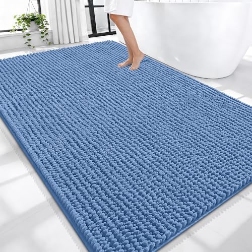 OLANLY Thick Chenille Large Bathroom Rugs Mats 70x46, Cornflower Blue