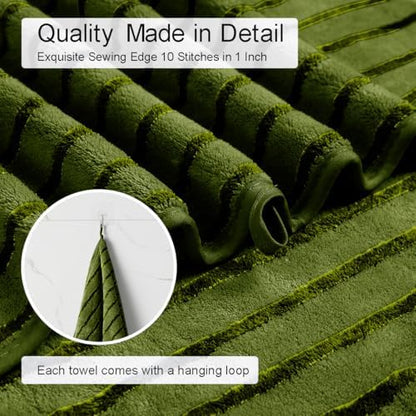 8 Pcs Dark Green Cabana Stripe Large Bath Towel Set Oversized Bath Sheet-2 Bath Towels,2 Hand Towels,4 Washcloths Soft Jumbo Towels Absorbent Shower Towel Beach Chair Towels Spa Gym Hotel Towel
