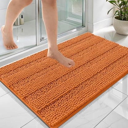 OLANLY Thick Bathroom Rugs 36x24, Soft Chenille Striped Bath Rugs, Clay
