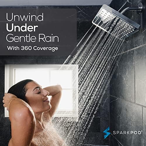 SparkPod Rain Shower Head, 8 Inch Square, Luxury Polished Chrome Finish