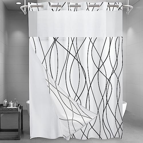 LXBNI Black White No Hook Shower Curtain with Liner, 71 x 86 Inch