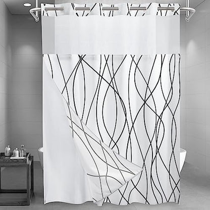 LXBNI Black White No Hook Shower Curtain with Liner, 71 x 86 Inch