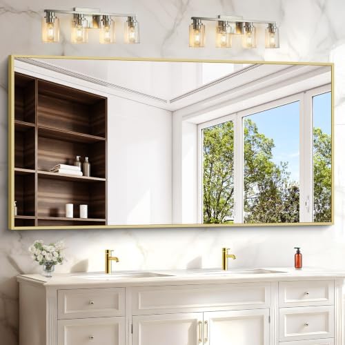COFENY Gold Bathroom Mirror for Wall, 60x30 Inch Rectangle Mirrors with Metal Frame, Modern Vanity Wall Mirror Decor for Bathroom Living Room, Entryway Hangs Horizontal or Vertical