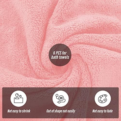 MOONQUEEN 6 Pack Premium Bath Towel Set - Quick Drying - Microfiber Coral Velvet Highly Absorbent Towels - Multipurpose Use as Bath Fitness, Bathroom, Shower, Sports, Yoga Towel (Pink)