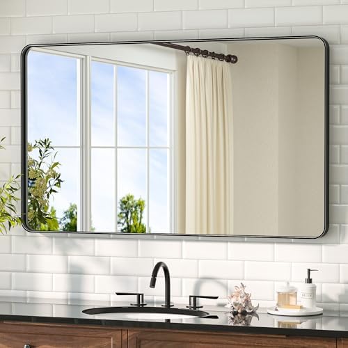 TETOTE Black Mirror 40 x 24 Inch Matte Black Bathroom Mirrors, Tempered Glass, Modern Farmhouse Wall Mounted Mirror for Decorative(Horizontal/Vertical)