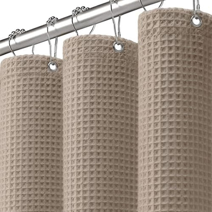 Stall Waffle Shower Curtain Heavyweight Cotton Fabric Beige 48Wx72L