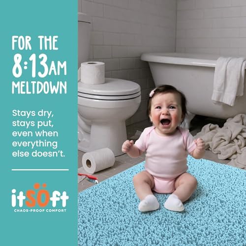 ITSOFT Extra Large Plush Bathroom Rug 59"x21", Absorbent Machine Washable Non Slip Chenille Bath Mats, Quick Dry Bathmat, Bath Rugs for Bath, Shower, Bedroom, or Door Mat, Spa Blue
