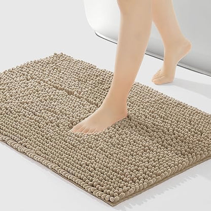 FRESHMINT Large Chenille Bathroom Rugs Mat 36"x24", Non-Slip Bath Mat for Bathroom Floor & BathTub, Washable Shower Shag Bath Rugs, Soft Fluffy Thick Water Absorbent Microfiber Shower Mat, Light Brown