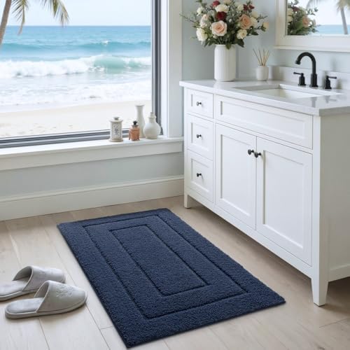 DEXI Bathroom Rugs 36x24, Non-Slip and Absorbent Bath Mat, Navy