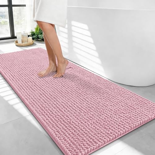 OLANLY Thick Chenille Bathroom Runner Rugs Mats 44x24, Dusty Rose