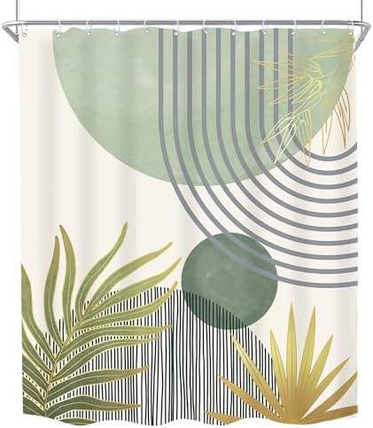 Mid Century Mint Green Boho Abstract Modern Bathroom Shower Curtain Set