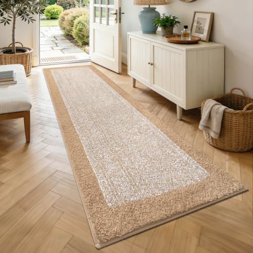 80x24 Long Bathroom Rugs Non Slip Washable, Soft Absorbent Bath Mat Beige