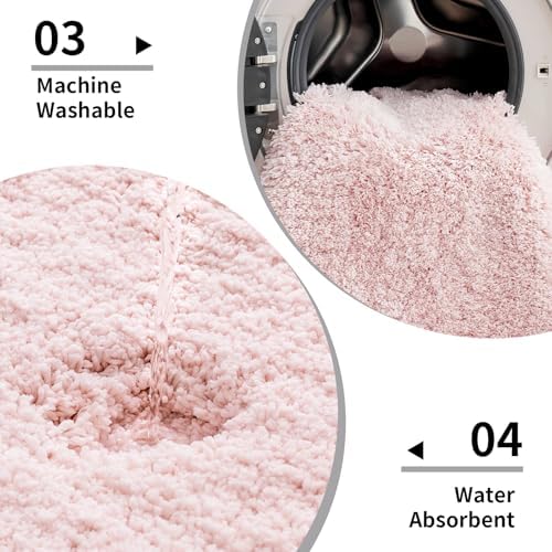 Disolla Bathroom Rugs 24x48 Non Slip Fluffy Bath Mat for Bathroom Floor Washable Plush Luxury Bath Rug for Tub Soft Shaggy Absorbent Shower Sink Mat, Sakura Pink