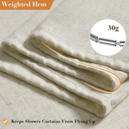 Nanspring Extra Long Linen Shower Curtain for Bathroom 84 Inch Light Beige