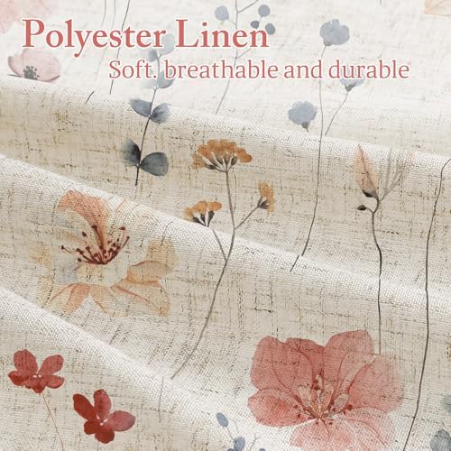 Gibelle Coral Linen Watercolor Floral Fabric Shower Curtain, 72x72