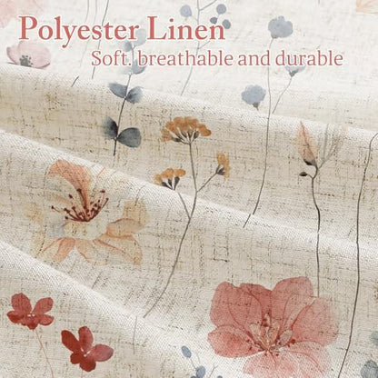 Gibelle Coral Linen Watercolor Floral Fabric Shower Curtain, 72x72