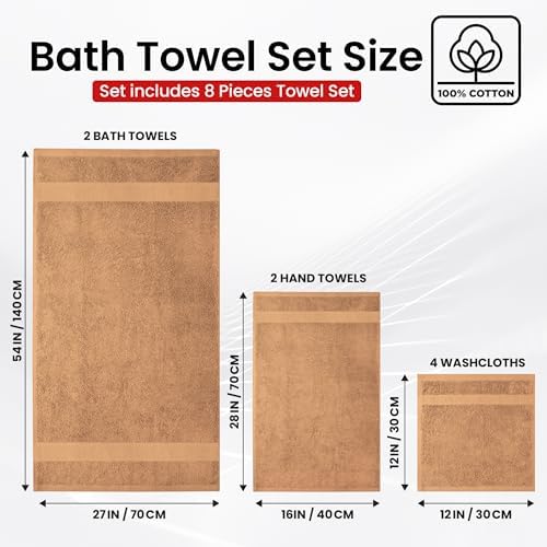 Infinitee Xclusives 100% Cotton Bath Towel Set – 8 Piece Bathroom Towel Set