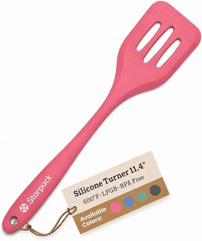 Starpack 'Head Turner' Premium Silicone Turner Spatula - Up to 600°F High Heat Resistant 11.4" Slotted Spatulas for Cooking - LFGB Grade Non-Stick Rubber Spatula with Solid Stainless Steel Core - Pink