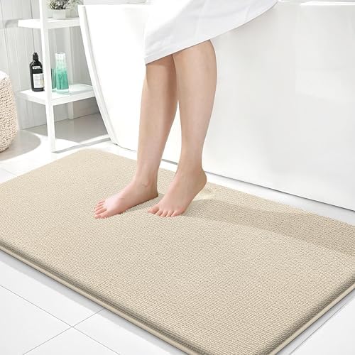 OLANLY Memory Foam Bathroom Runner Rug 40x24, Absorbent Long Bath Mat, Sand