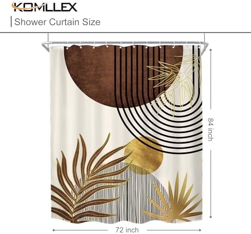 Mid Century Brown Boho Abstract Modern Beige Bathroom Shower Curtain Set