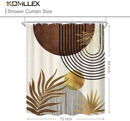 Mid Century Brown Boho Abstract Modern Beige Bathroom Shower Curtain Set