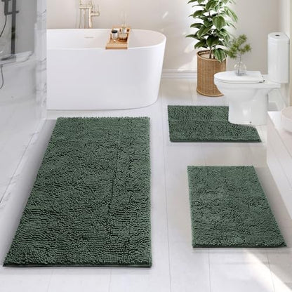 Hearth & Harbor Bathroom Rugs, Chenille Bath Mat - Machine Washable Bath Mats for Bathroom Non-Slip Backing Rubber, Quick Dry Mat - Hunter Green Bath Rug, 17x24-26x44-20x24