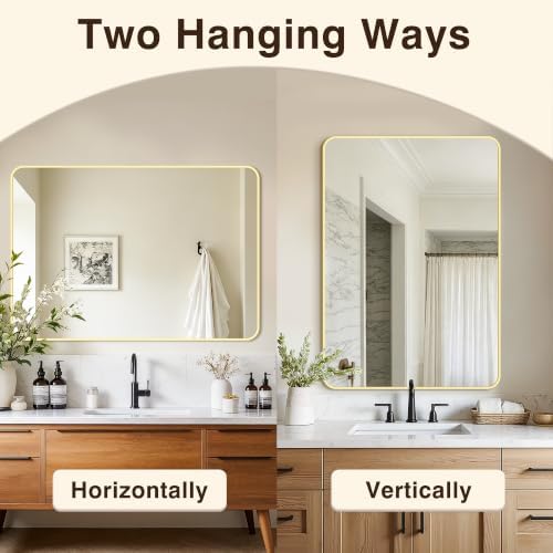 Vanity Bathroom Mirror, 40”x28” Gold Bathroom Mirror for Over Sink