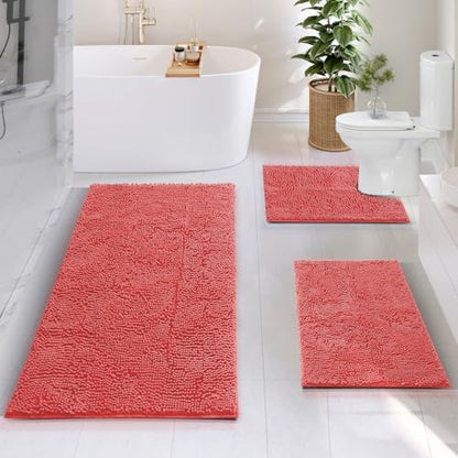 Hearth & Harbor Bathroom Rugs, Chenille Bath Mat - Machine Washable Bath Mats for Bathroom Non-Slip Backing Rubber, Quick Dry Mat - Rose Bath Rug, 17x24-26x44-20x24