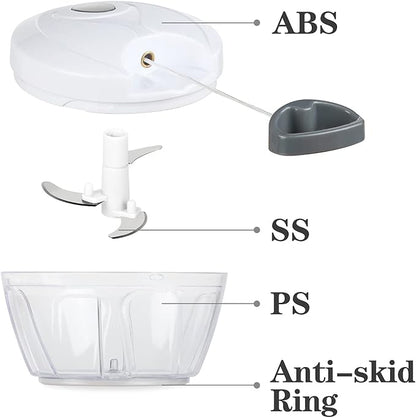 Cambom Manual Food Chopper Vegetable Cutter, Hand String Vegetable Chopper Onions Cutter for Vegetable Fruits Nuts BPA Free Food Safe Material, 550ml White