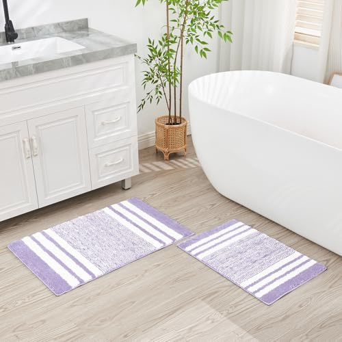 CozeCube Purple Striped 24"x16" Non Slip Washable Bath Mat