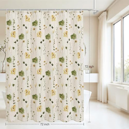 Gibelle OliveGreen Linen Watercolor Floral Fabric Shower Curtain, 72x72
