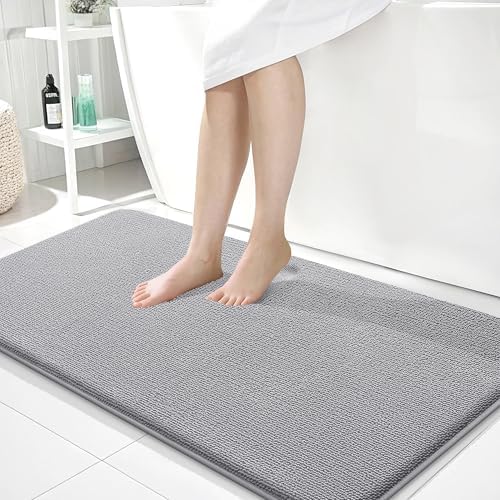 OLANLY Memory Foam Bathroom Runner Rug 40x24, Absorbent Long Bath Mat, Grey