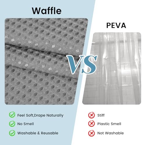 SORTTO No Hook Waffle Shower Curtain with Snap in Liner Set, 71x98, Grey