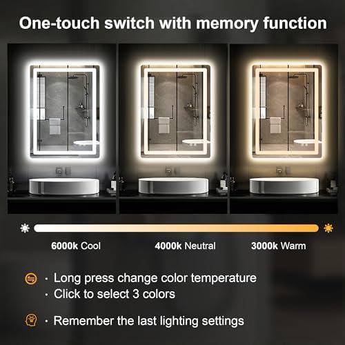 LED Bathroom Mirror with Lights, 24 x 32 Lighted Vanity Wall Mirror