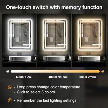 LED Bathroom Mirror with Lights, 24 x 32 Lighted Vanity Wall Mirror