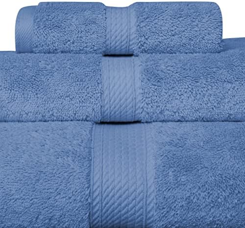 SUPERIOR Egyptian Cotton Ultra Plush & Absorbent, 3 Piece Set, Denim Blue