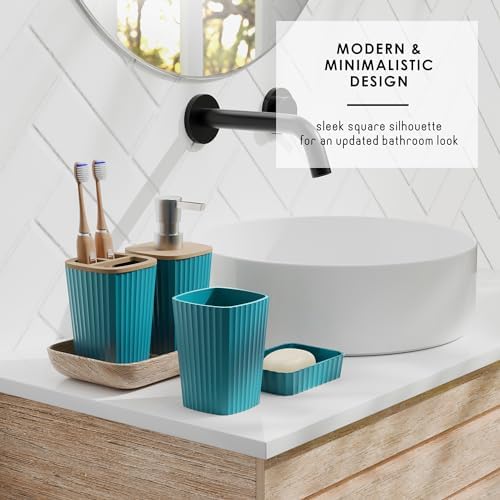 Clara Clark Bathroom Set - Teal Bathroom Accessories Set, 6PC Bathroom Accessory Set, Bathroom Sets with Toilet Brush, Trash Can & Soap Dispenser