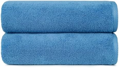 Amazon Basics 2-Piece Quick-Dry Oversize Bath Towel, 100% Cotton, 54" x 30", Lake Blue