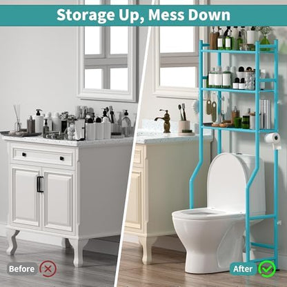 3-Tier Over Toilet Storage, Anti-Tip, 64" H, Blue