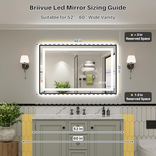 48x30 Inch LED Bathroom Mirror with Black Frame, Backlit & Front Lit