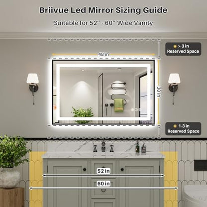 48x30 Inch LED Bathroom Mirror with Black Frame, Backlit & Front Lit