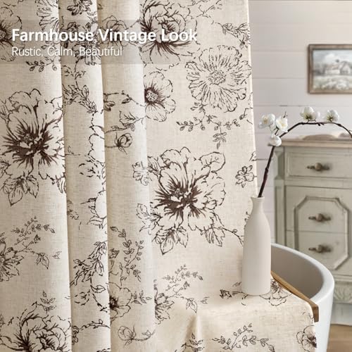 Farmhouse Floral Vintage Shower Curtain for Bathroom, Brown and Tan Taupe