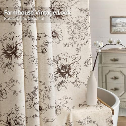 Farmhouse Floral Vintage Shower Curtain for Bathroom, Brown and Tan Taupe
