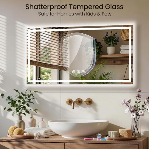 48"x30" LED Bathroom Mirror with Anti-Fog, Backlit & Front Lights, Memory
