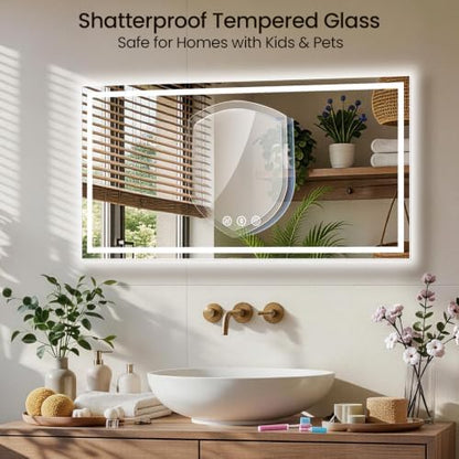 48"x30" LED Bathroom Mirror with Anti-Fog, Backlit & Front Lights, Memory